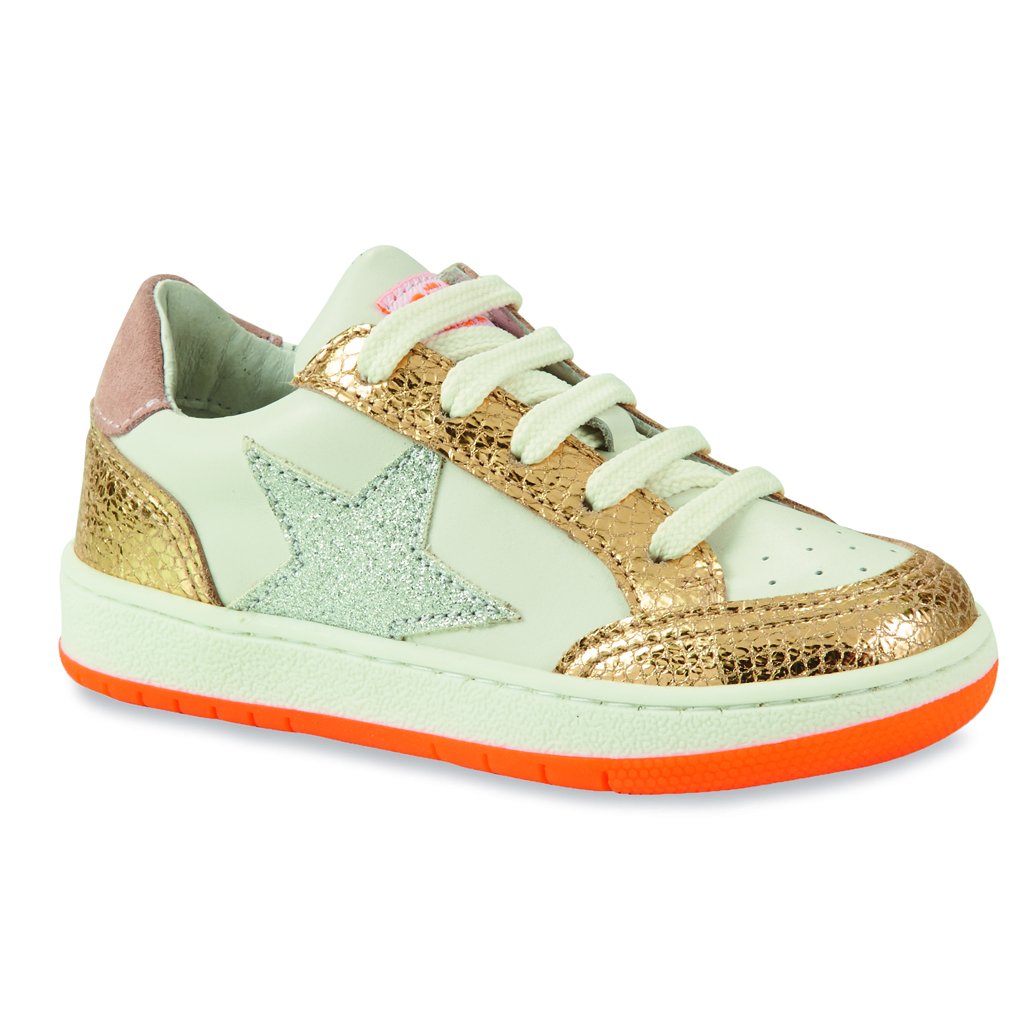Girl's Leather Sneakers Made in France White Fluro Orange - GBB Hermine