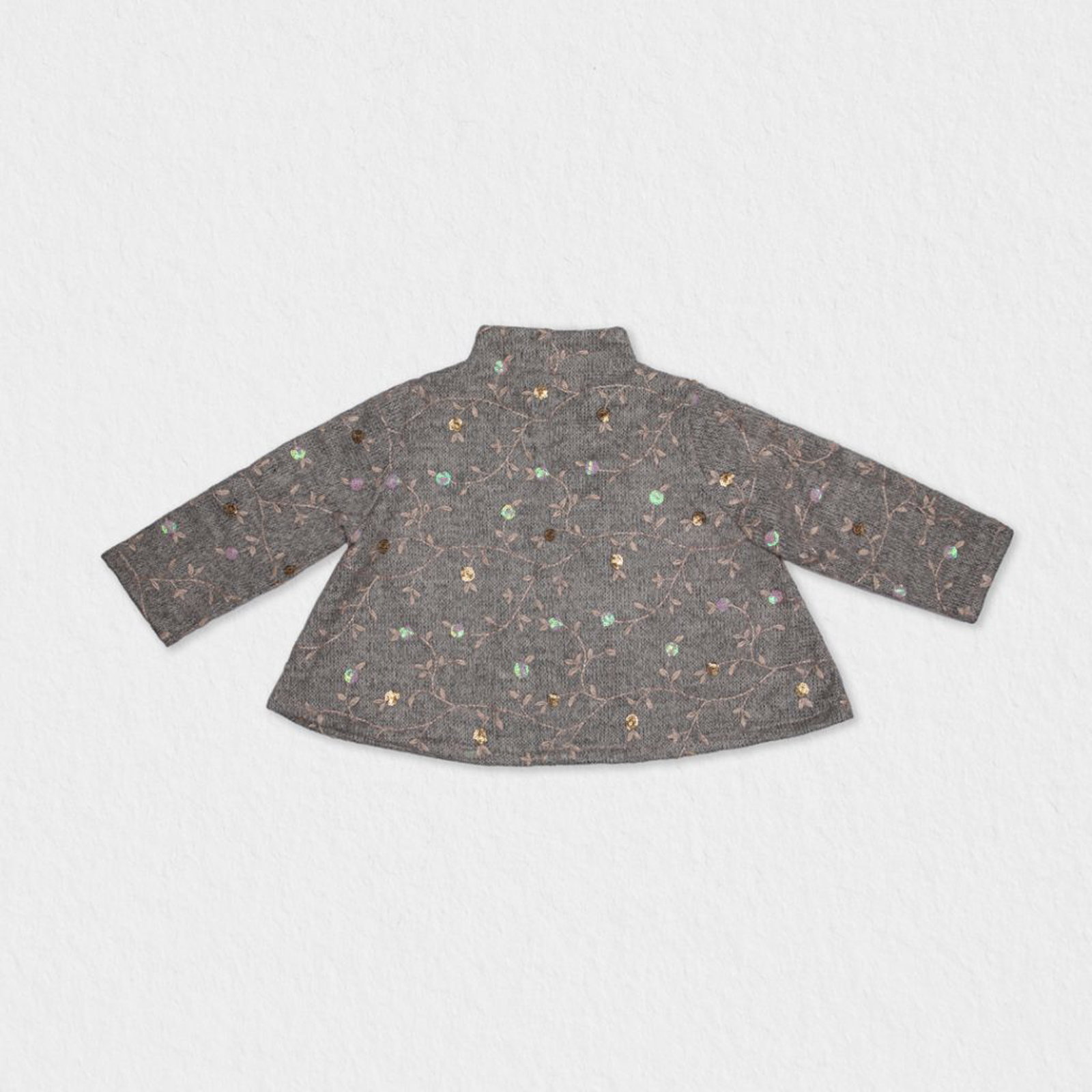 BABY GIRL FLARED EMBROIDERED WOOL CARDIGAN DUNE